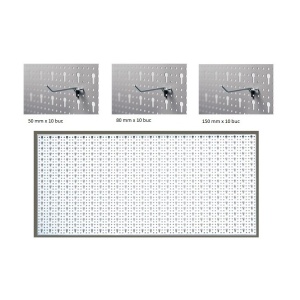 Panou perforat orizontal de 1000x500mm alb cu set 30 carlige - Img 2