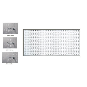 Panou perforat orizontal de 1000x500mm alb cu set de 25 carlige metalice