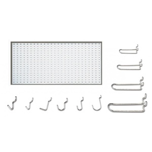 Panou perforat orizontal de 1000x500mm alb cu set de 40 carlige metalice