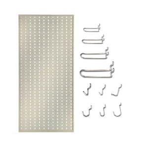 Panou perforat vertical de 500x1000 mm alb cu set de 60 carlige metalice