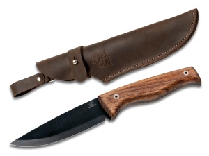 BSH3 Nightfall Cutit bushcraft din otel carbon cu lama fixa, cu maner de nuc si teaca piele, BeaverCraft