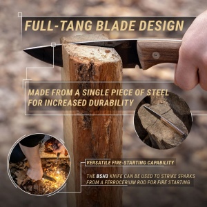 BSH3 Nightfall Cutit bushcraft din otel carbon cu lama fixa, cu maner de nuc si teaca piele, BeaverCraft - Img 11