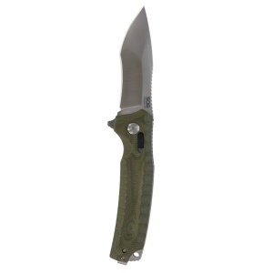 Cutit pliabil SOG Hidaka XR 3V Satin 12-27-09-57, lama Modified Tanto CPM 3V Satin, XR Lock, deschidere Flipper, maner Micarta Verde, EDC Outdoor - Img 2