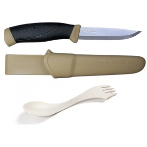Pachet promo cutit Morakniv Companion Desert + Spork Original Bio Light My Fire, set camping si outdoor