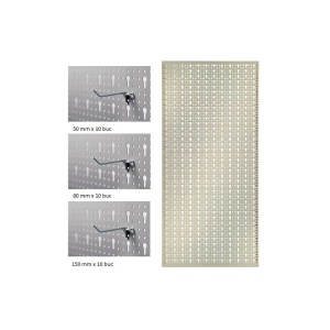 Panou perforat vertical de 500x1000 mm alb cu set 30 carlige - Img 2