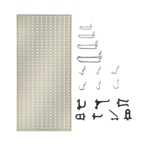 Panou perforat vertical de 500x1000 mm alb cu set de 40 carlige metalice/plastic