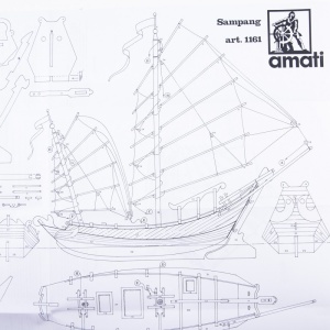Planuri constructie navomodel, Sampang, Scara 1:60, Lungime: 340mm, Amati Italia