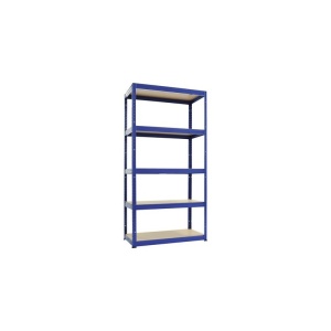 Raft metalic cu 5 polițe din lemn 750x350x1800 mm max. 175 kg/poliță, montaj rapid cu cleme, albastru - Img 2