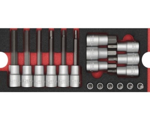 Set capete de chei tubulare 1/4" si 1/2", 18 piese, insertie pentru sertar.