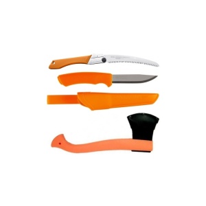 Set Cutit Bushcraft Orange, Fierastrau Silky Gomboy curbat 240mm cu 8dinti, 30mm si Topor portocaliu