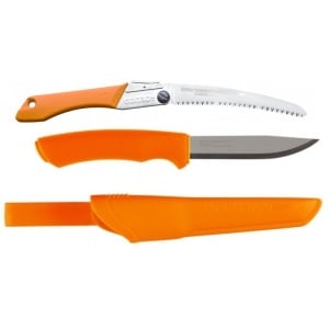 Set Cutit Bushcraft Orange Si Fierastrau pliabil bushcraft, camping Silky Gomboy curbat 210mm cu 8dinti, 30mm - Img 2