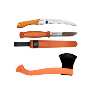 Set Cutit Morakniv Kansbol ORANGE, Fierastrau Silky Gomboy curbat 240mm cu 8dinti, 30mm si Topor portocaliu - Img 2