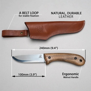BSH2 Glacier Cutit bushcraft din otel carbon cu maner de nuc si teaca piele, BeaverCraft - Img 11