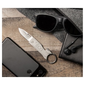 Cutit breloc SOG KeyTron KT1001-CP, lama 5Cr15MoV, Lockback, desfacator sticle integrat, EDC Keychain Knife - Img 14