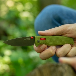 Cutit pliabil SOG Altair XR Field Green 12-79-03-57, lama Drop Point 154CM Satin, XR Lock, Thumb Stud, maner GRN Field Green, EDC Ultralight - Img 10