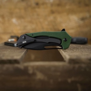 Cutit pliabil SOG Bulwark FLK OD Green, lama D2 Clip Point, Frame Lock, maner G10 verde OD - Img 8