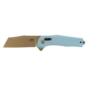 Cutit pliabil SOG Diverge XR Sheepsfoot Light Blue Gold 12-02-02-43, lama Sheepsfoot D2 Stonewashed Gold, XR Lock, deschidere Flipper, maner GRN Light Blue & Gold, EDC Outdoor - Img 3