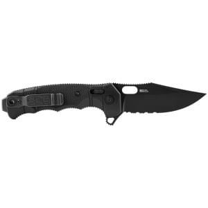 Cutit pliabil SOG SEAL XR Serrated 12-21-05-57, lama Clip Point CPM S35VN Black TiNi Partial Serrated, XR Lock, Flipper, maner GRN Black, Made in USA