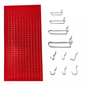 Panou perforat vertical de 500x1000 mm rosu cu set de 40 carlige metalice - Img 2