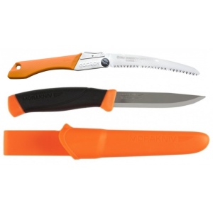 Set Cutit Heavy Duty ORANGE Si Fierastrau pliabil bushcraft, camping Silky Gomboy curbat 210mm cu 8dinti, 30mm - Img 2