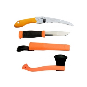 Set Cutit Morakniv 2000, portocaliu, Fierastrau Silky Pocketboy curbat 170mm cu 8dinti, 30mm si Topor portocaliu