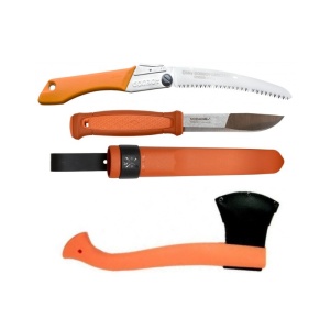 Set Cutit Morakniv Kansbol ORANGE, Fierastrau, Silky Gomboy curbat 210mm cu 8dinti, 30mm si Topor portocaliu - Img 2