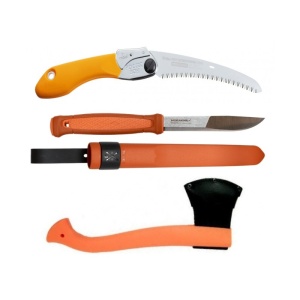 Set Cutit Morakniv Kansbol ORANGE, Fierastrau Silky Pocketboy curbat 170mm cu 8dinti, 30mm si Topor portocaliu - Img 2