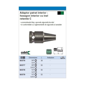 Adaptor COBIT patrat interior cu hexagon interior cu inel retentie C - Img 2