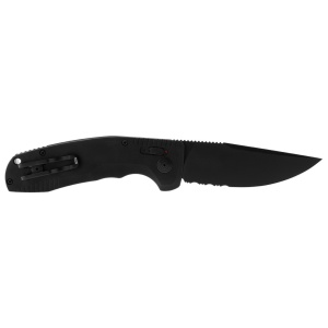 Cutit automat SOG TAC AU Serrated 15-38-02-57, lama Drop Point Cryo D2 partial zimtata, AU-XR Lock, maner din aluminiu, Tactical Automatic Knife