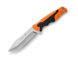 Cutit de vanatoare Buck 658 Pursuit Small 0658ORS-B, lama 8.3 cm, otel 420HC, maner cauciuc portocaliu, teaca inclusa