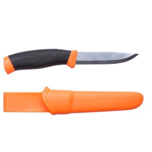 Cutit Morakniv Companion cu lamă din otel inoxidabil 12C27 si teaca portocaliu fluorescent pentru vizibilitate ridicată in teren