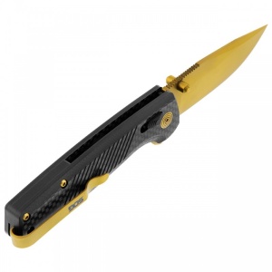 Cutit pliabil SOG Terminus XR LTE Gold TM1033-BX, lama Drop Point CPM S35VN TiNi Gold, XR Lock, Flipper, maner Carbon Fiber, EDC Premium - Img 3