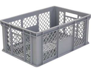 Ladă depozitare din plastic perforată Wibo Eurobox 600x400x320 mm gri, cu mânere, cutie universala - Img 2