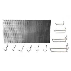 Panou perforat orizontal din INOX, 1000x500mm cu set 60 carlige metalice