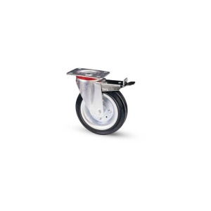 Roata pivotanta, din cauciuc, cu frana, cu placa, 160 mm, 150 kg - Img 2