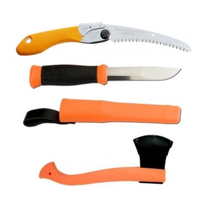 Set Cutit Morakniv 2000, portocaliu, Fierastrau Silky Pocketboy curbat 170mm cu 8dinti, 30mm si Topor portocaliu - Img 2