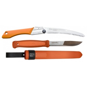 Set Cutit Morakniv Kansbol ORANGE Si Fierastrau pliabil bushcraft, camping Silky Gomboy curbat 210mm cu 8dinti, 30mm - Img 2