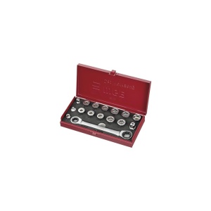 Trusă chei tubulare WGB 1/2" cu antrenor tip cheie inelară dublă, 16 piese, crom-vanadiu