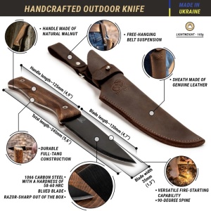 BSH3 Nightfall Cutit bushcraft din otel carbon cu lama fixa, cu maner de nuc si teaca piele, BeaverCraft - Img 9