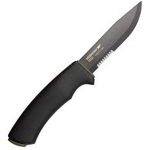 Cutit Bushcraft BlackBlade SRT (S) cu lama partial dintata, otel inoxidabil Suedez 12C27, acoperire DLC, Morakniv - Img 4