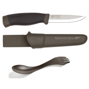 Pachet promo Cuțit Morakniv Companion, Heavy Duty MG + Spork original bio, Light My Fire