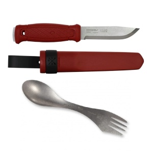 Pachet promotional Cutit Full-Tang Morakniv Garberg Dala Red INOX si Spork Titanium, Light My Fire pentru Bushcraft si Outdoor