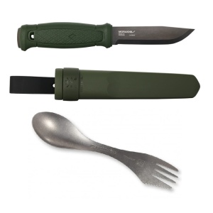 Pachet promotional Cutit Full-Tang Morakniv Garberg Green Carbon si Spork Titanium, Light My Fire pentru Bushcraft si Outdoor