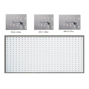 Panou perforat orizontal de 1000x500mm alb cu set 30 carlige