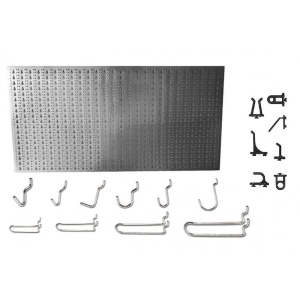 Panou perforat orizontal din INOX, 1000x500mm cu set 40 carlige metalice/plastic