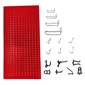 Panou perforat vertical de 500x1000 mm rosu cu set de 40 carlige metalice/plastic - Img 2