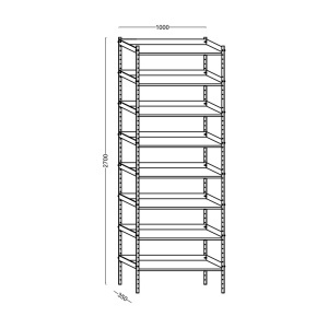 Raft 8 polite din tabla zincata, 1000x350x2700 mm
