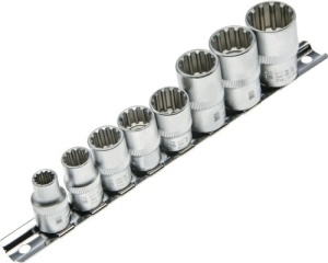 Set capete tubulare pe șină WGB 3/8" + 1/2", crom-vanadiu