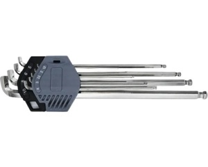 Set chei hexagonale cu cap sferic WGB 1,5-10 mm, 9 piese, crom-vanadiu, suport cu marcaje