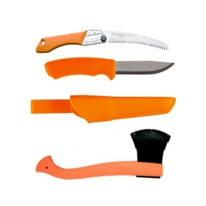 Set Cutit Bushcraft Orange, Fierastrau Silky Gomboy curbat 210mm cu 8dinti, 30mm si Topor portocaliu - Img 2